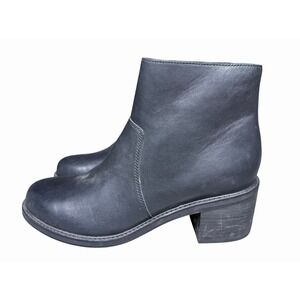 Eileen Fisher Beau Leather Bootie Black Side Zip‎ Block Heel Women's 11